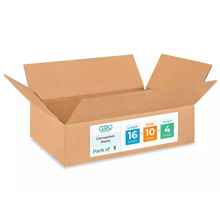 Idl Packaging 16 in x 10 in x 4 in Shipping Box, Kraft, Corrugate, Single Wall, 5 PK B-16104-5